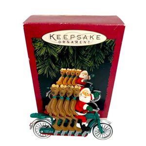 Vintage HALLMARK Keepsake 1994 CHEERY CYCLISTS Santa Bike CHRISTMAS ORNAMENT